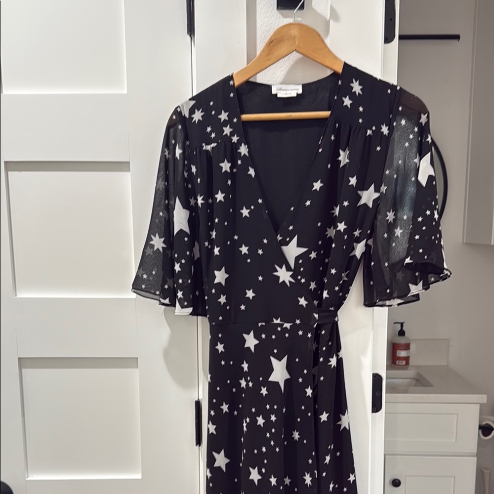 Black Star Print Wrap Dress